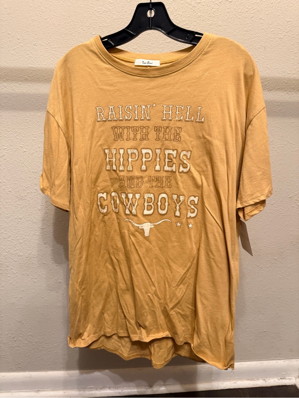 Tres Bien Mustard Yellow 'Raisin' Hell With The Hippies and Cowboys' Graphic Tee